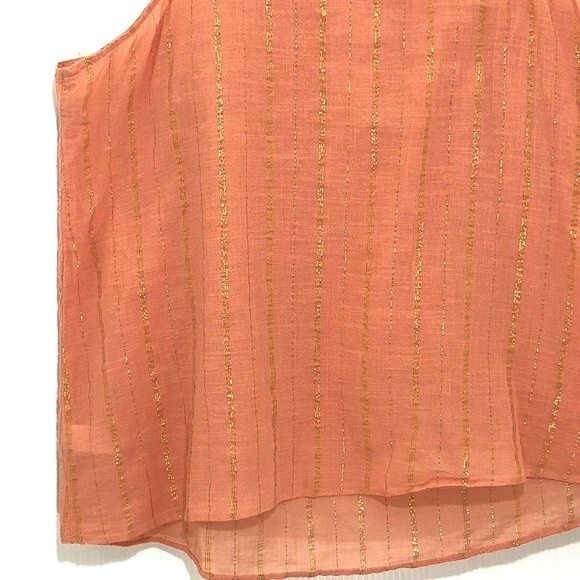 A.N.A Women's Tank Top Size M Orange Sleeveless Gold Metallic Stripe Summer - Picture 5 of 8